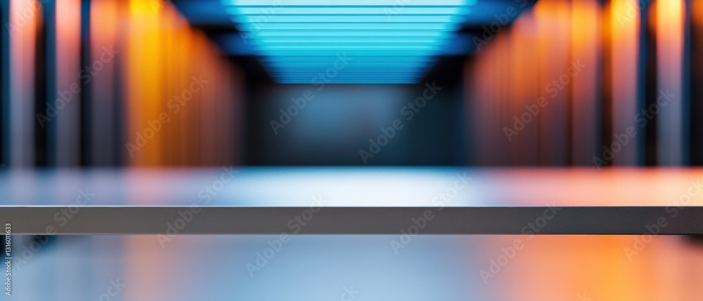Poster Techno-Minimalist Product Showcase Chrome Surface Innovation in AI-Driven Cloud Infrastructure Design with Dynamic Cybersecurity Lighting Aesthetic