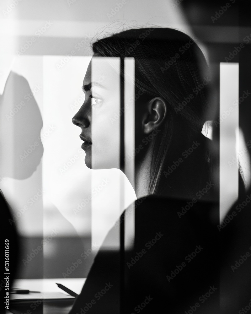 Poster modern minimalist portrait monochromatic architectural profile exploring spatial geometry, contempor