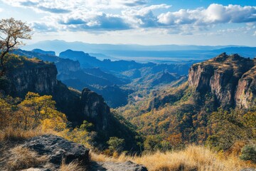Majestic mountain scenery from priyadarshini viewpoint in pachmarhi, madhya pradesh, india for travel enthusiasts and nature adventurers looking for stunning landscapes