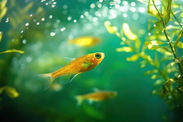 Fototapeta premium Small fish darting through underwater algae fields.