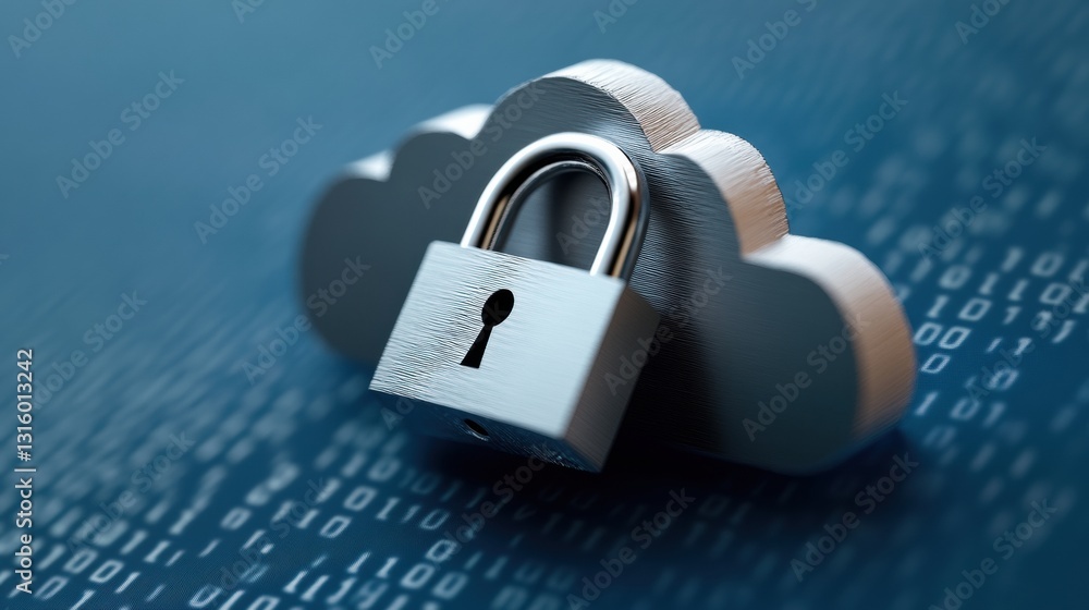 Aufkleber Quantum-Inspired Cloud Security Innovation Metallic Padlock Safeguarding Digital Infrastructure with Advanced Cybersecurity Encryption Technologies