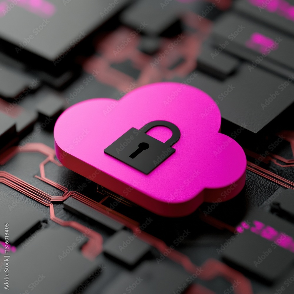 Fototapete Y2K Cyber Secure Vibrant Cloud Data Protection for Next-Gen Digital Workflows - Trendsetting Neon-Punk Tech Visualization