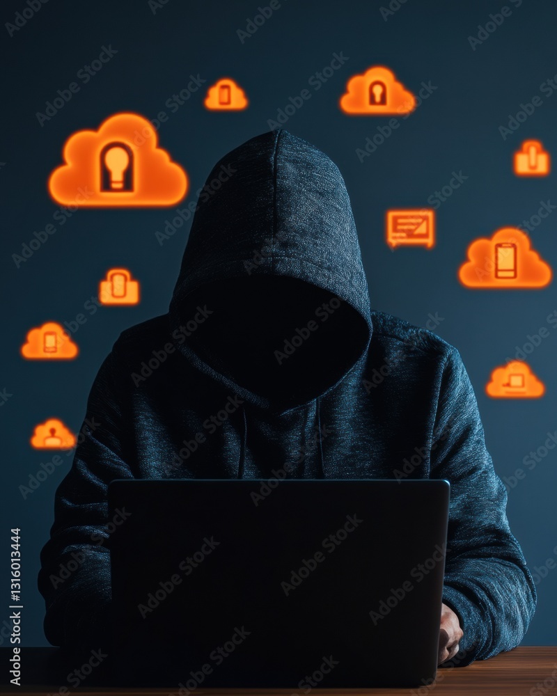 Fototapete Cybersecurity Dark Mode Anonymous Digital Guardian Visualizing Cloud Network Protection with Next-Gen Threat Intelligence for Enterprise Resilience
