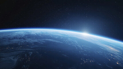 Fototapeta premium stunning view of Earth from space, showcasing curvature and atmosphere, with stars twinkling in background