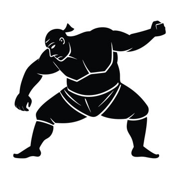 recommend clip art: Sumo wrestler pushing forcefully silhouette manual drawn clean vector strong