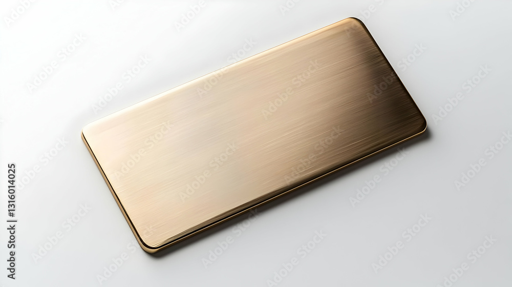 Poster golden metallic rectangle plate on white background with smooth polished surface and minimalist desi