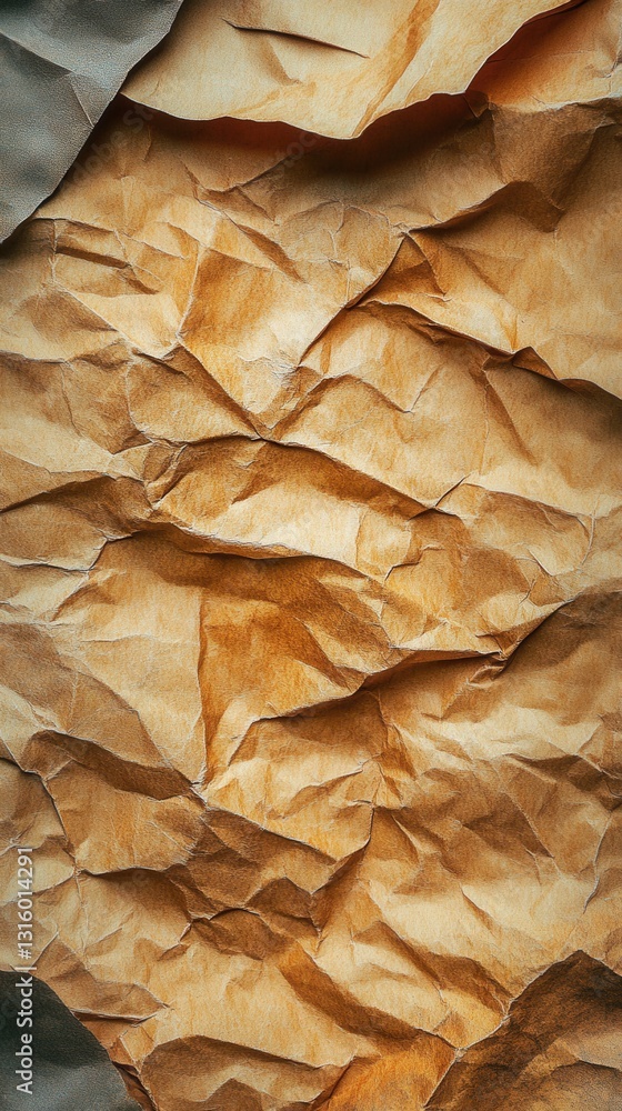 Poster abstract crumpled paper background with warm brown tones creating a textured surface for graphic des