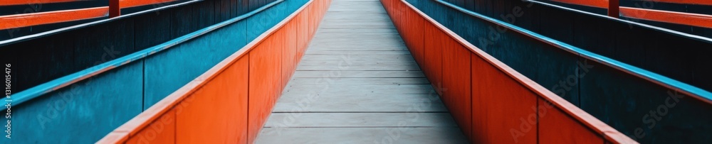 Poster geometric urban corridor minimalist architectural perspective with bold color blocking - dynamic des