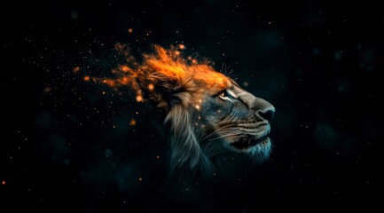 Fiery Lion  Majestic Anime Style Digital Art