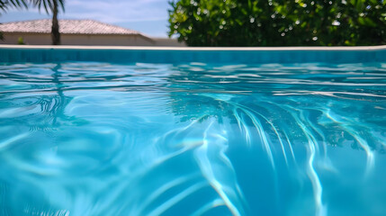 Underwater View Of A Tranquil Swimming Pool With Ripples In Turquoise Blue Water On A Sunny Day At A Tropical Resort