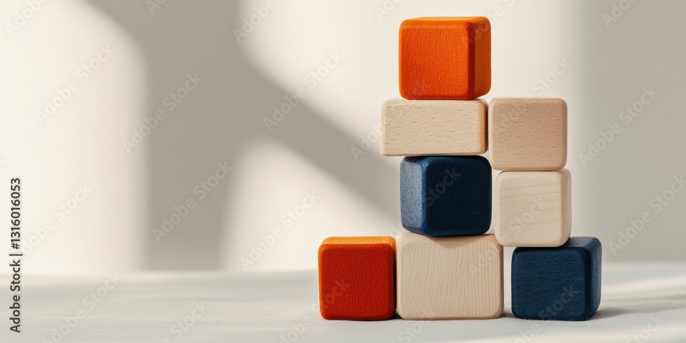 Poster minimalist educational design geometric wooden blocks in soft neutrals and bold colors - innovative 