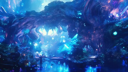 Fototapeta premium Ethereal Glow A Journey Through a Bioluminescent Cave
