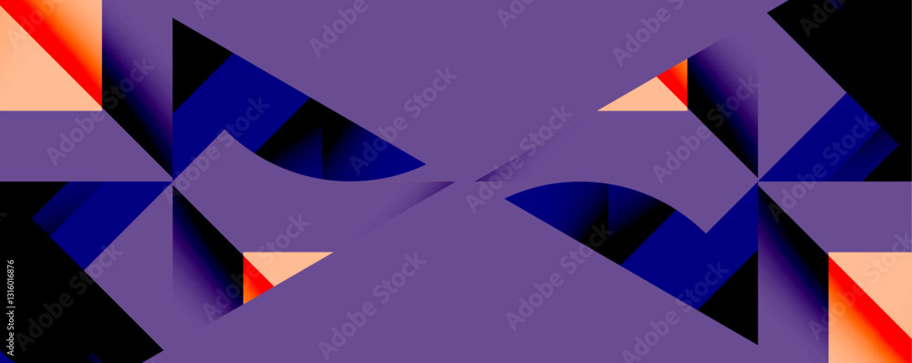 Poster Abstract geometric composition with interlocking circular and angular shapes, featuring smooth gradients and sharp contrasts on a white background