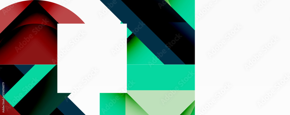 Poster abstract geometric composition with interlocking circular and angular shapes, featuring smooth gradi