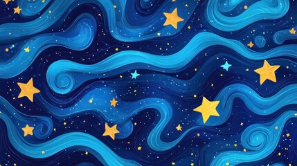 A vibrant, swirling night sky filled with stars and waves of blue.