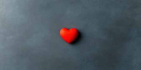 Fototapeta premium Minimalist Wellness Insight Vibrant Red Heart Symbol on Slate Gray Background - Emotional Health, Compassionate Branding and Mindful Self-Care Visualization