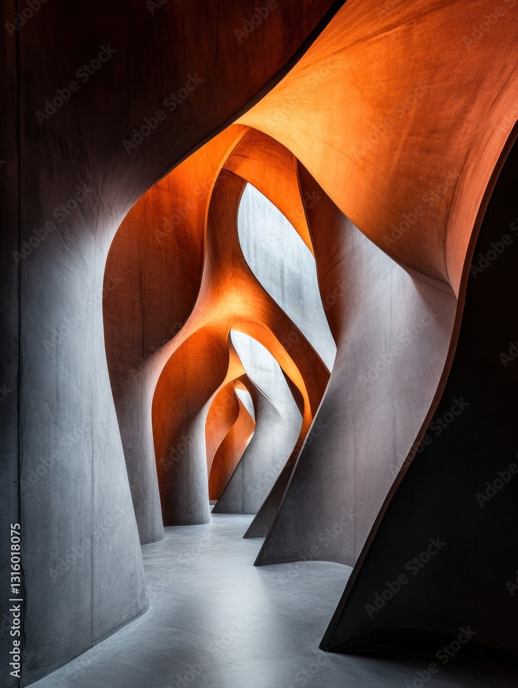 Poster Parametric Design Odyssey Minimalist Architectural Flow Visualization with Warm Gradient Lighting - Innovative Spatial Narrative and Digital Creative Exploration