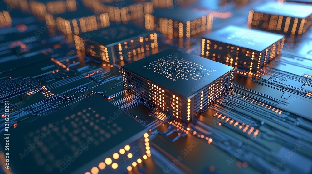 Poster futuristic technology ai microchips circuit board digital data innovation computing