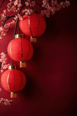 Red lanterns, cherry blossoms, festive background