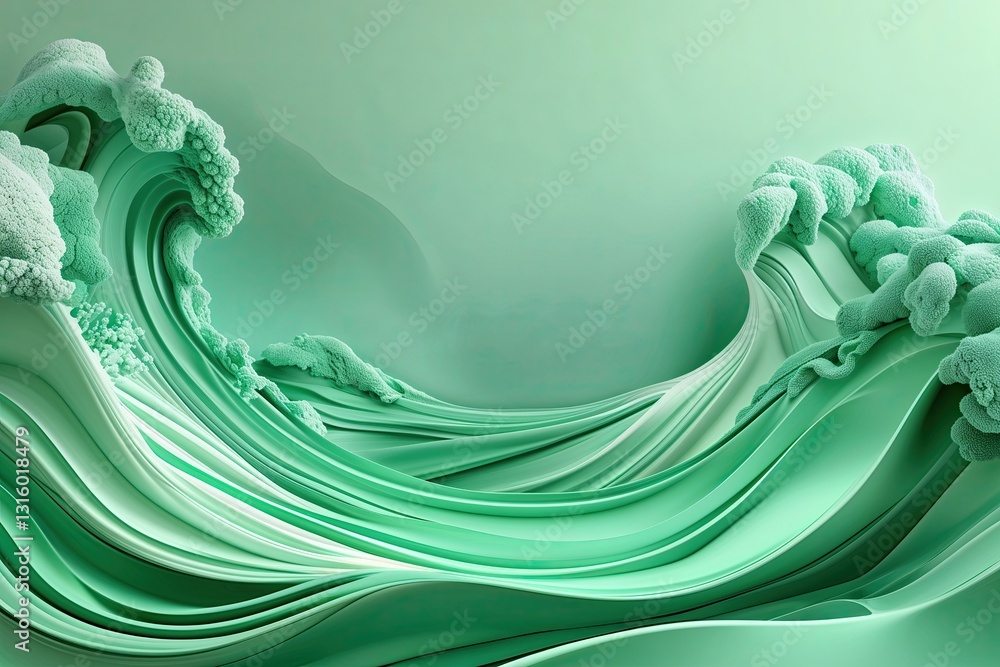 Poster mint green gradient fluid background with abstract wave design for elegant invitations