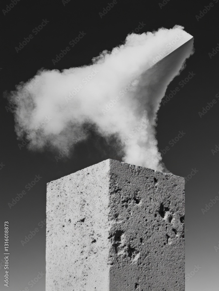 Fototapete minimalist industrial vapor dynamic textural concrete form with ethereal smoke abstraction - concept