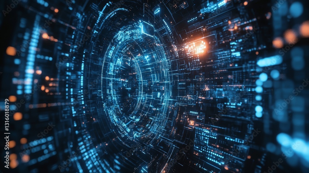 Poster futuristic digital abstract background with glowing circuit patterns