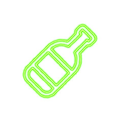 Icon wine bottle from the flow of energy of green color. Shimmering neon
