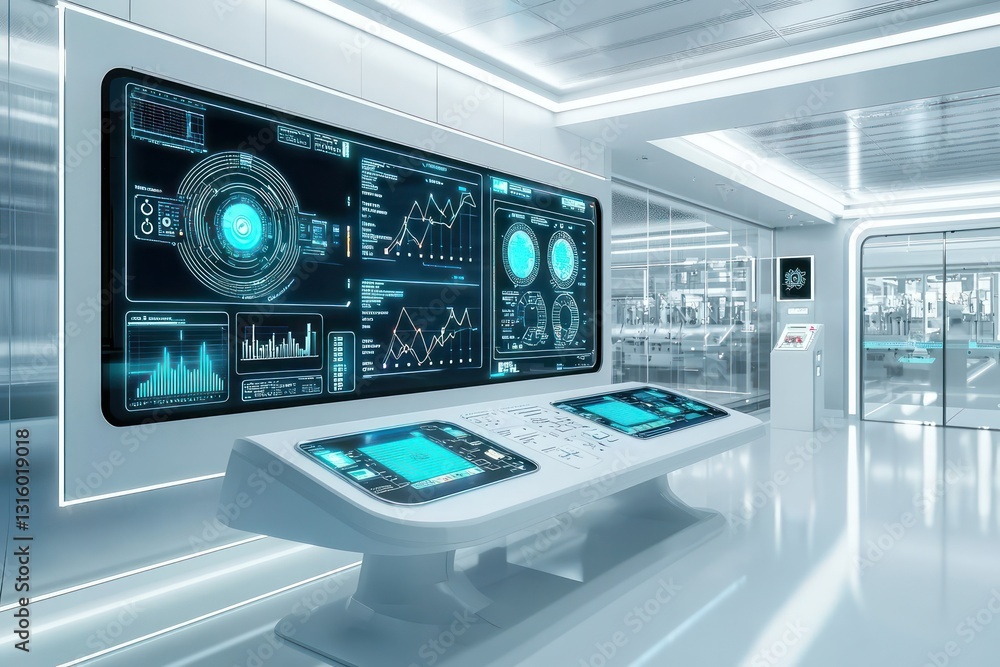 Poster safety managed predictively with holography in factory control room.