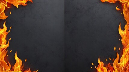 Fiery Frame: Digital Illustration of Flames on Dark Grey Background AI Generated