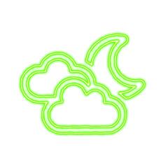 Icon clouds moon from the flow of energy of green color. Shimmering neon