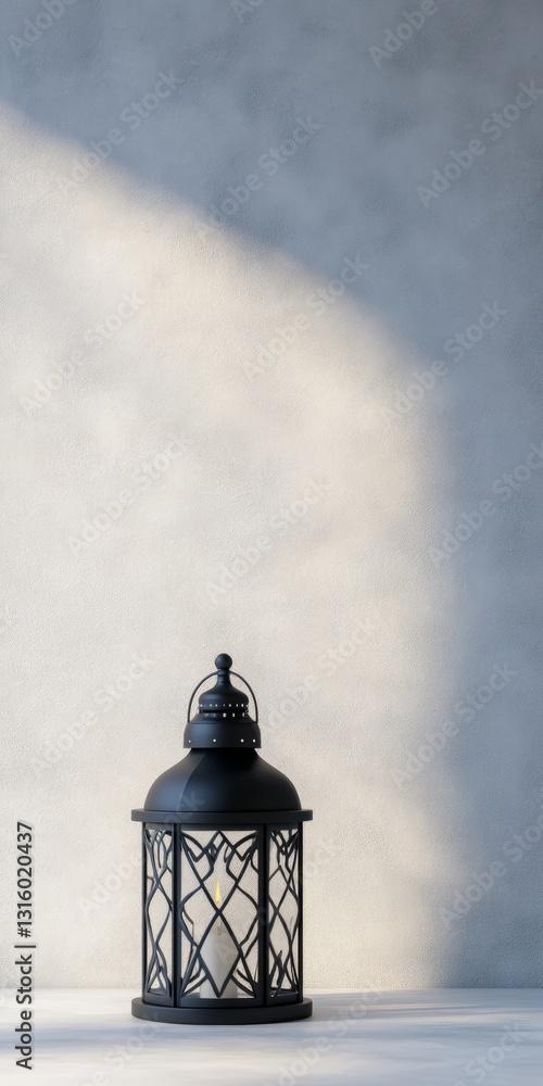 Aufkleber a black lantern sits on a table in front of a wall. the lantern casts a shadow on the wall, creating