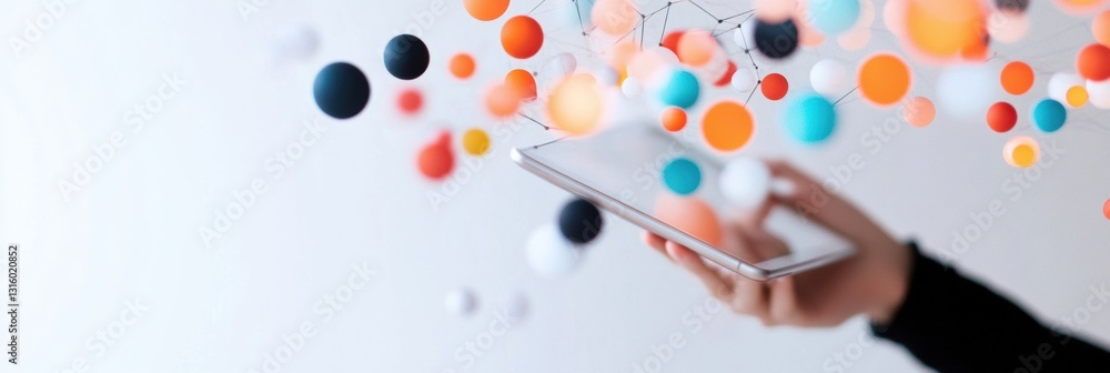 Fototapete Future-Forward Blockchain Visualization Dynamic Digital Network Mapping on Tablet - Innovative Tech Communication for Next-Gen Business Intelligence