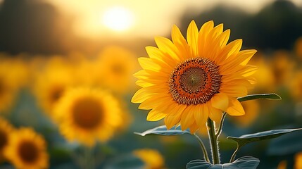 Obraz premium A sunny field filled with vibrant sunflowers surrounded by buzzing bees in warm daylight