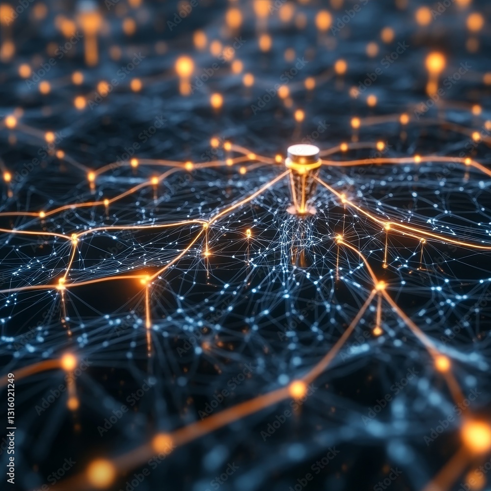 Poster this abstract image illustrates the concept of digital connection through a network of glowing nodes