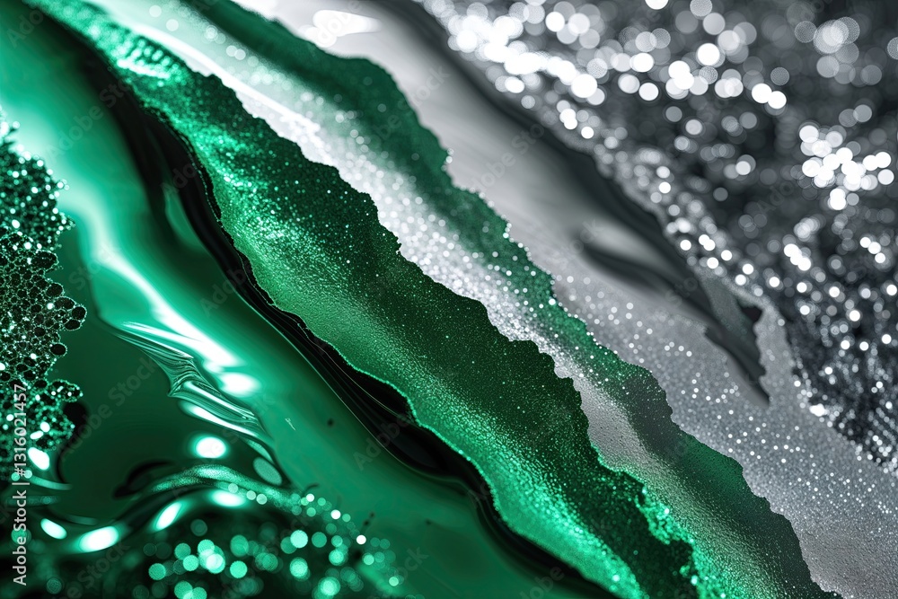 Poster emerald green metallic rugged sparkle texture with glossy abstract background and silver gradient de