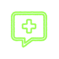 Icon comment medical from the flow of energy of green color. Shimmering neon