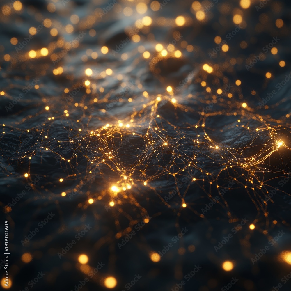 Poster a mesmerizing abstract image showcasing glowing connections against a dark backdrop. sparkling light