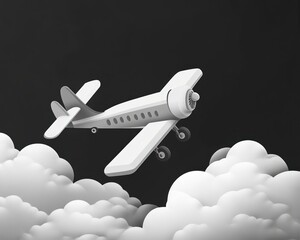 Retro airplane flying above clouds; travel, journey