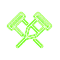 Icon crutches from the flow of energy of green color. Shimmering neon