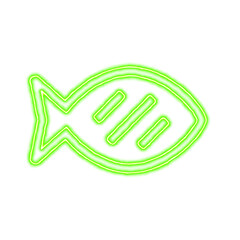 Icon fish cooked from the flow of energy of green color. Shimmering neon