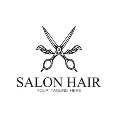 Beauty salon logo template design with hair waves and scissors concept.logo for business, salon, beauty