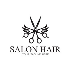 Beauty salon logo template design with hair waves and scissors concept.logo for business, salon, beauty