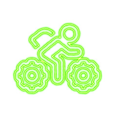 Icon biking mountain from the flow of energy of green color. Shimmering neon