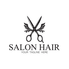 Beauty salon logo template design with hair waves and scissors concept.logo for business, salon, beauty