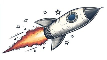 Fototapeta premium Retro rocket launching, stars background, space travel concept