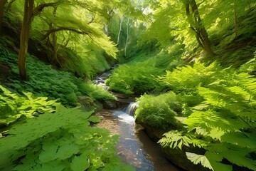 Realistic Ravine is filled with thriving green trees, their vibrant leaves, deep shade, and a feeling of sanctuary and abundance in woodland