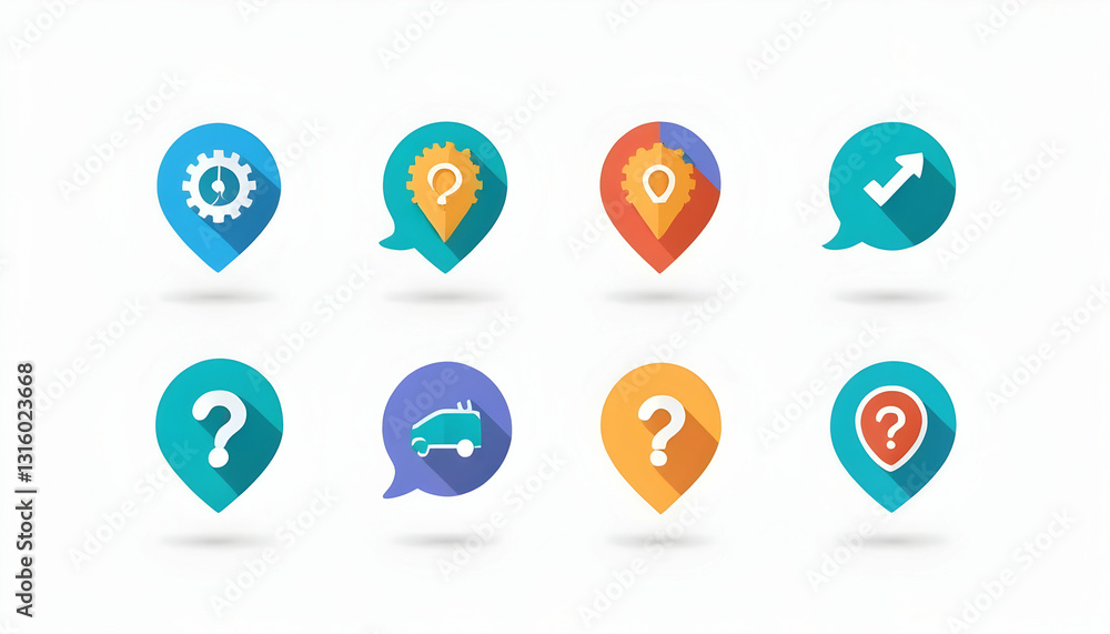 Poster colorful map icons for navigation and location services
