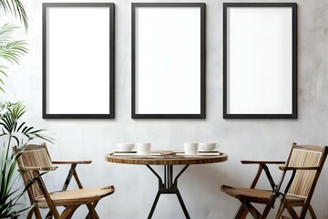 Three Mock-up Poster Frames in Coffee Corner Interior for Advertising