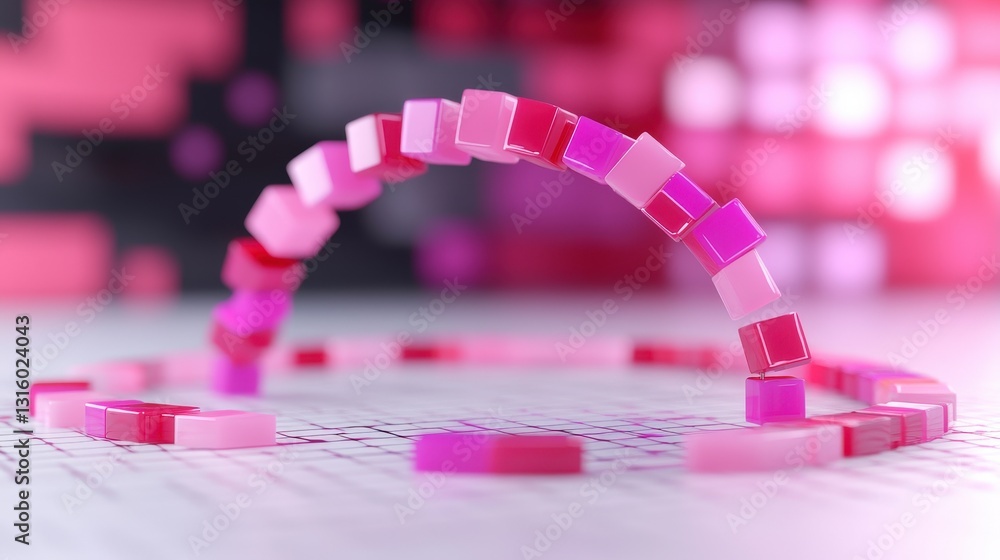 Poster abstract pink cubes global network connection technology data innovation