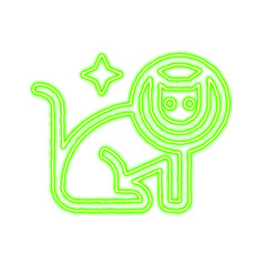 Icon cat space from the flow of energy of green color. Shimmering neon
